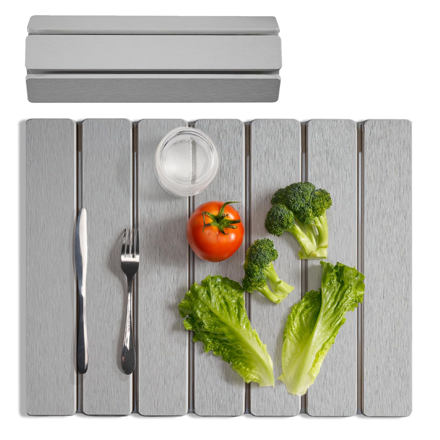 Meowoo Stone Drying Mat on a counter drying dishes quickly