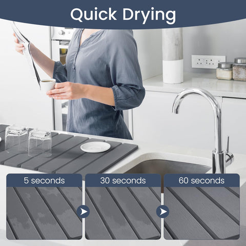 Meowoo Stone Drying Mat demonstrates fast water absorption from dishes
