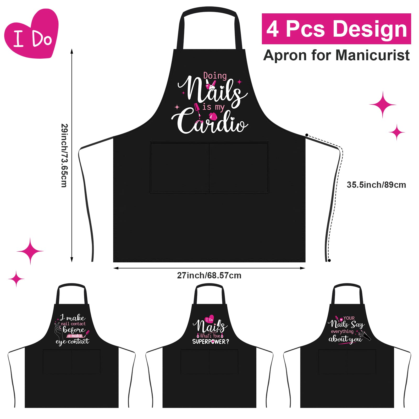 Mepase nail art apron featuring funny quotes to brighten the workday.