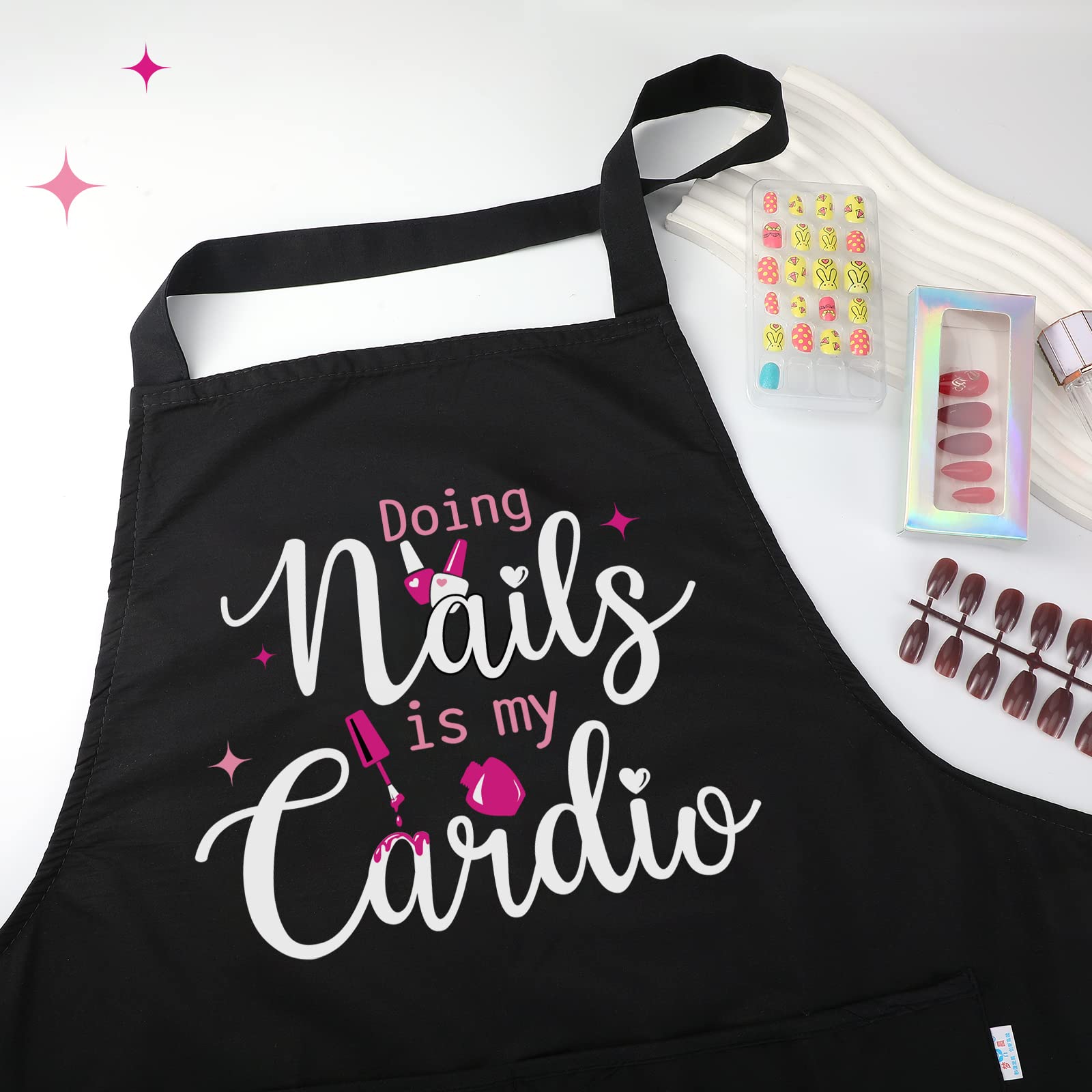 Machine-washable Mepase nail artist apron ensures quick cleanup after appointments.