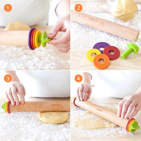 Mepple rolling pin shows inch and cm engravings for sizing.