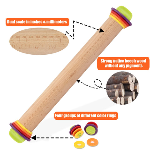 Mepple rolling pin with 1/4 inch ring for firm pastry dough.
