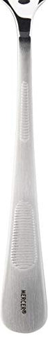 Mercer Culinary spoon with dual micro-serrated handle improves grip during plating tasks.
