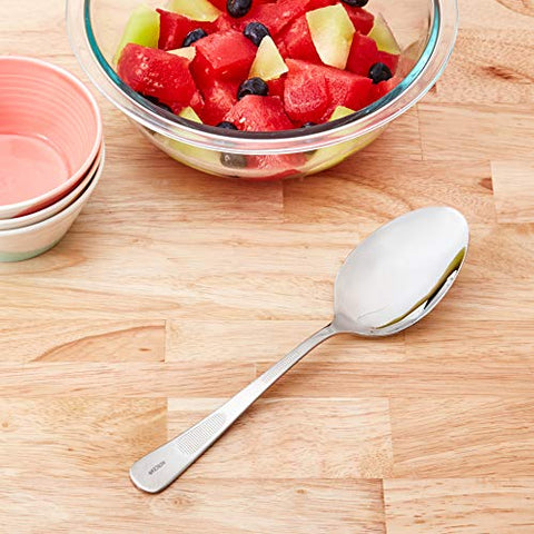 Mercer Culinary care-friendly spoon is easy to wash by hand to preserve finish.