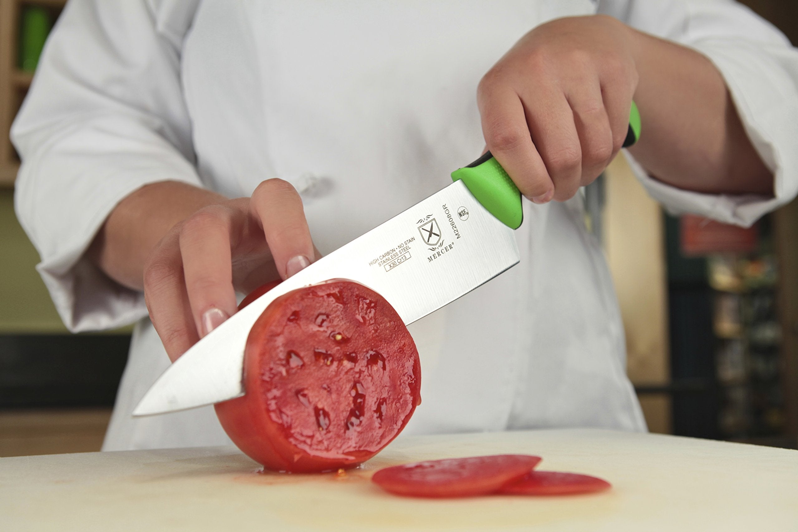 Mercer Millennia Green ergonomic handle close-up showing non-slip grip