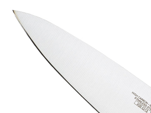 Mercer Millennia high-carbon Japanese steel blade close-up highlighting edge quality