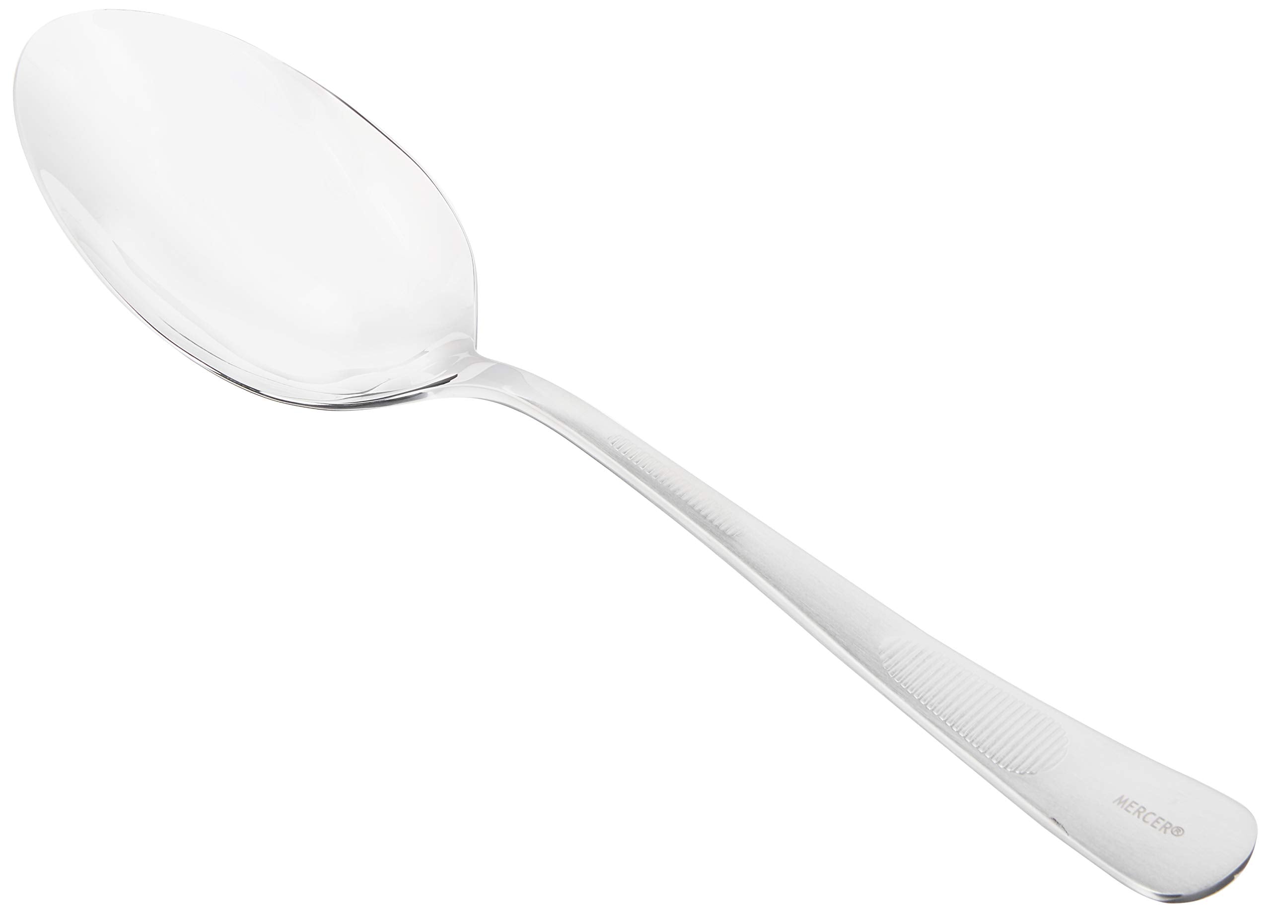 Mercer Culinary plating spoon with solid 9-inch bowl enabling precise drizzle and garnish.