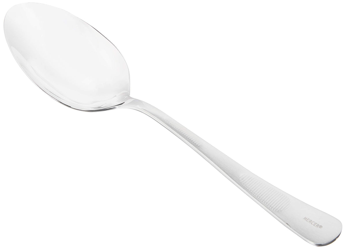 Mercer Culinary plating spoon with solid 9-inch bowl enabling precise drizzle and garnish.