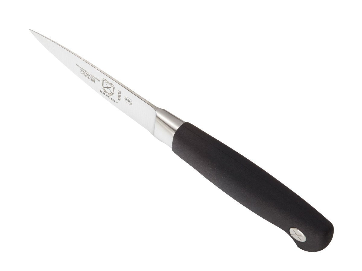 Mercer Genesis paring knife hand-wash setup illustrating care to preserve edge