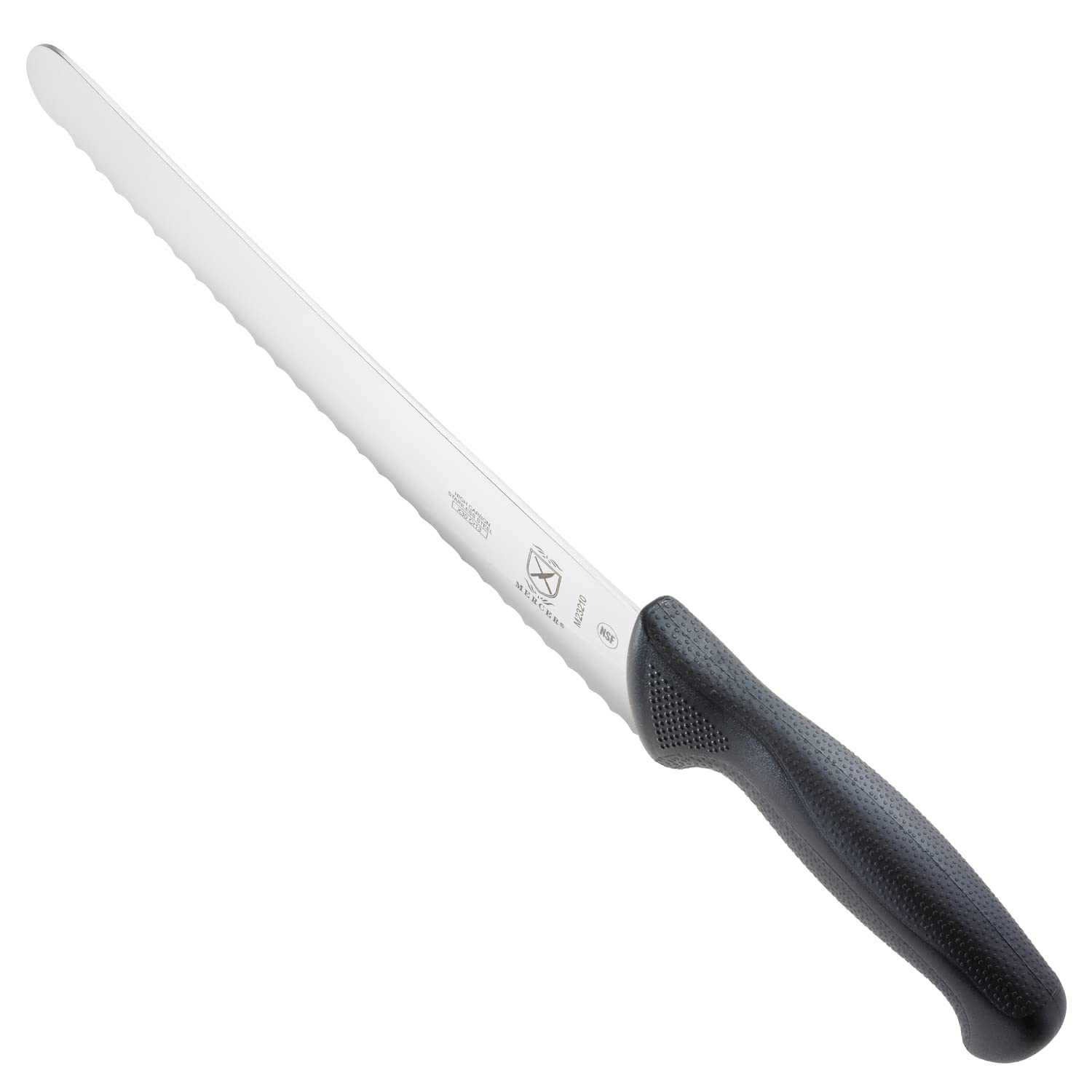 Mercer Millennia one-piece steel blade designed for lasting sharpness.