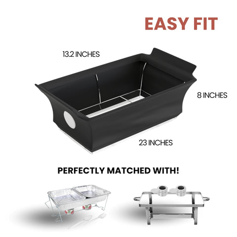 Merchlio chafer dish cover in black creates a polished buffet presentation.