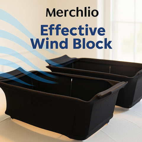 Merchlio chafer wind guard shown on buffet line for decor.