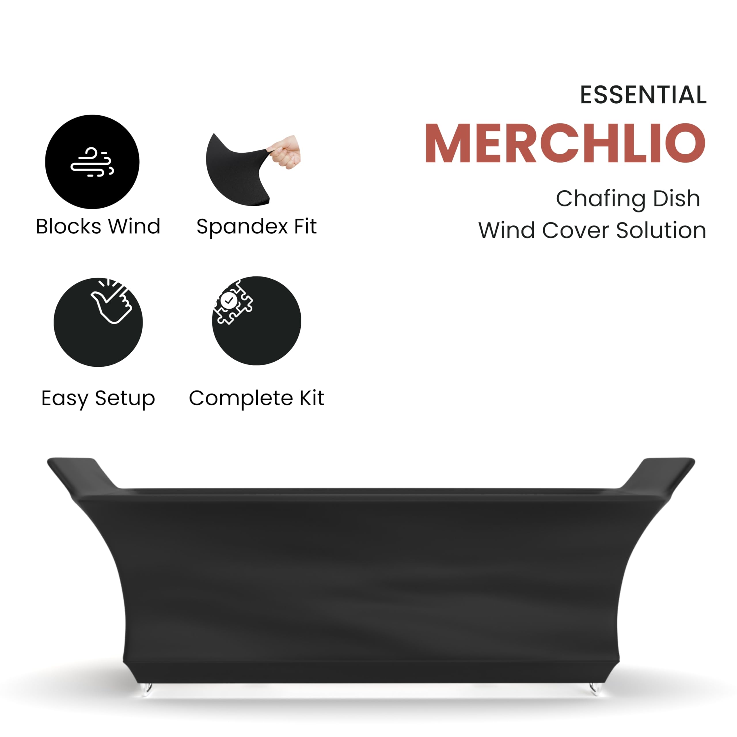 Merchlio chafer wind guard with handle covers encases chafing racks for a snug fit.