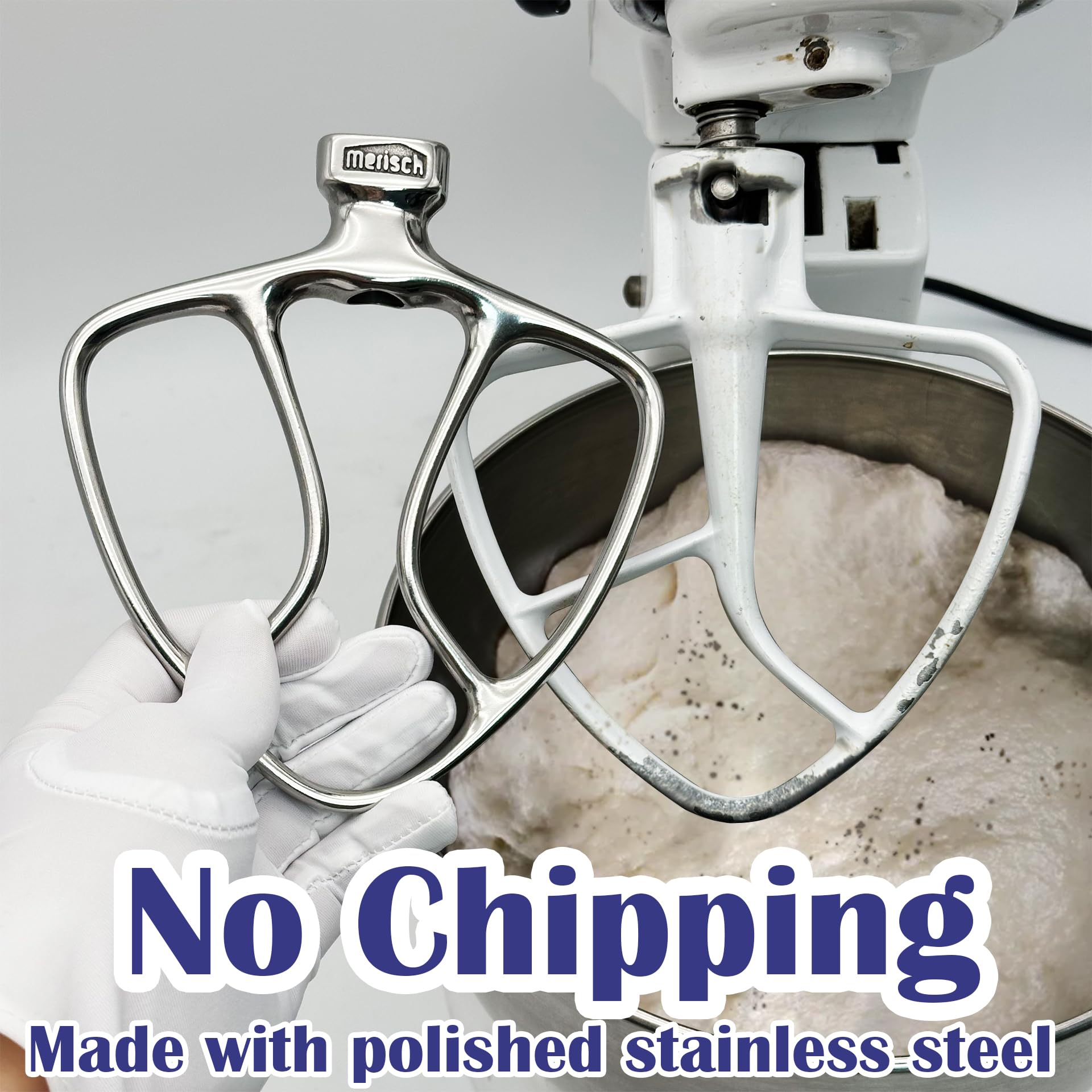 Merisch dishwasher-safe paddle attachment for KitchenAid, simplifying cleanup after heavy batters.