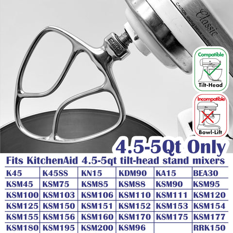 Merisch safety-lock flat beater enhances stable mixing with KitchenAid tilt-head models.