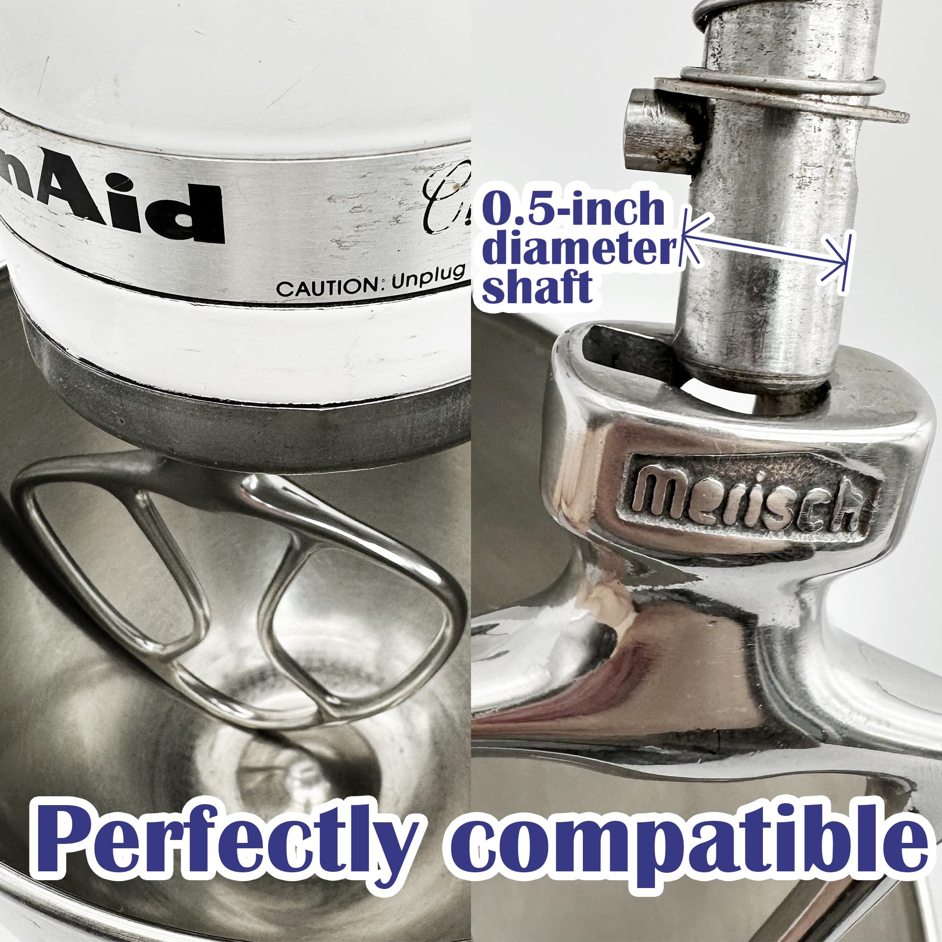 Merisch heavy-duty beater resists rust and chipping for reliable KitchenAid use.
