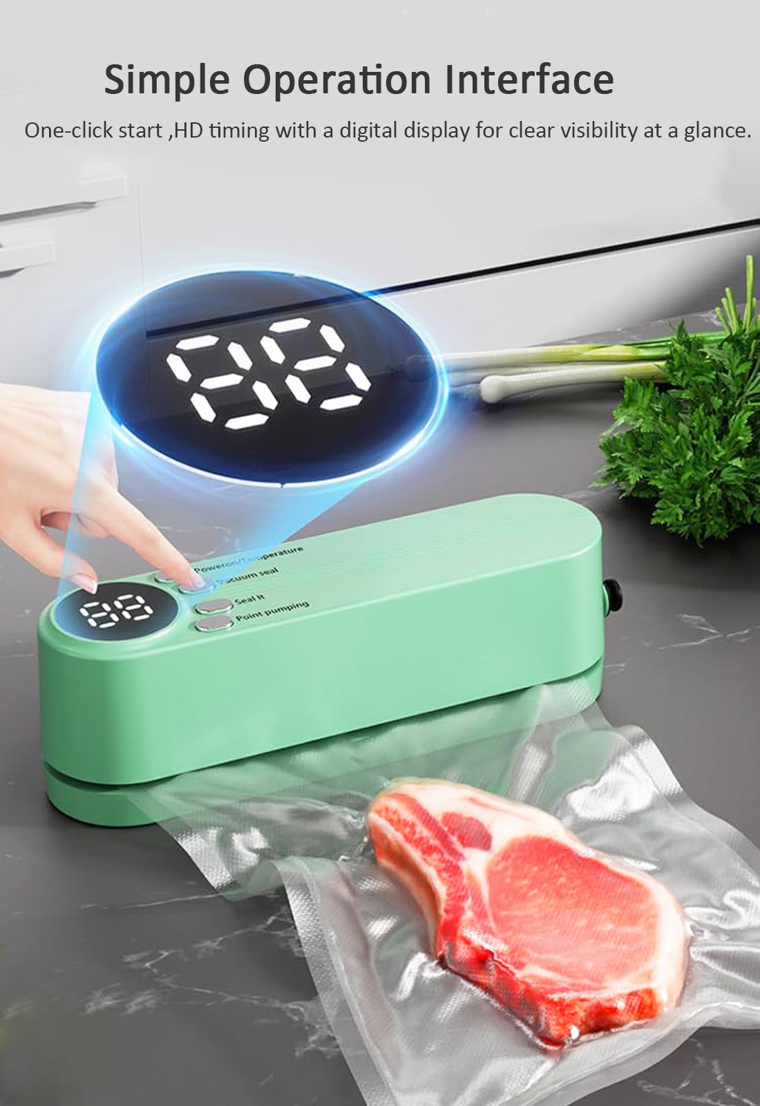 Meritpick Mini Vacuum Sealer 60kPa suction with LED display enables quick seals