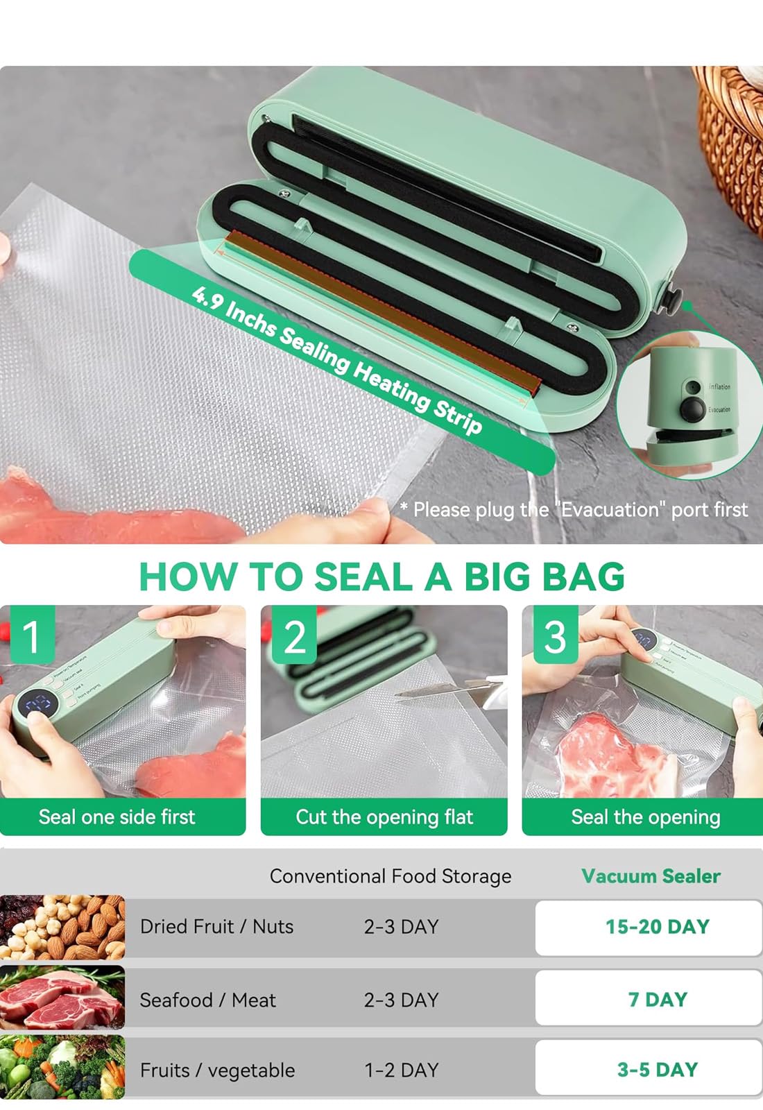 Meritpick Mini Vacuum Sealer manual pump handles soft or moist foods