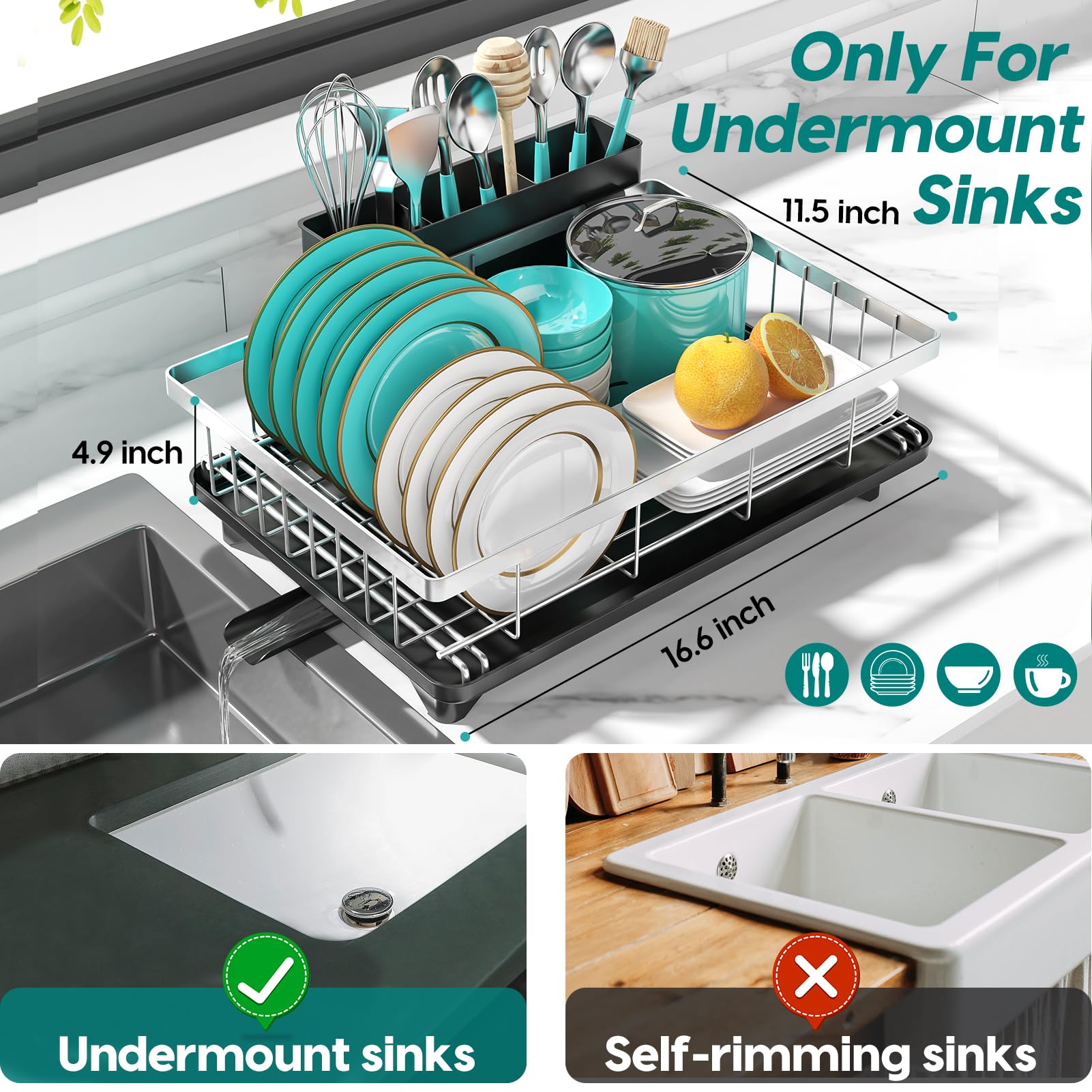 MERRYBOX dish rack detachable utensil holder keeps cutlery organized after washing