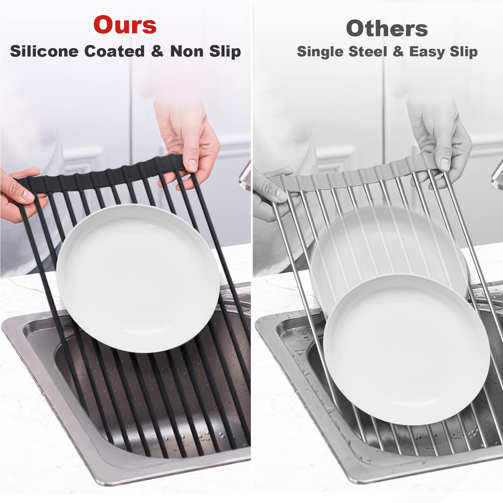 Over-sink versatility: drip-drying, trivets, and heat insulation with one tool.