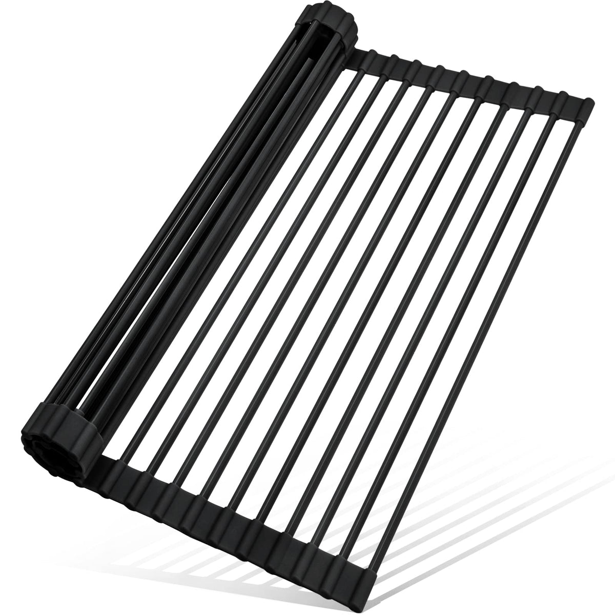 MERRYBOX roll-up dish drying rack over sink provides space-saving kitchen organizer.