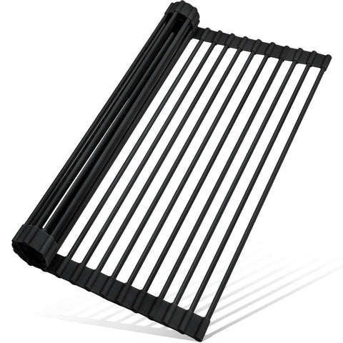 MERRYBOX roll-up dish drying rack over sink provides space-saving kitchen organizer.