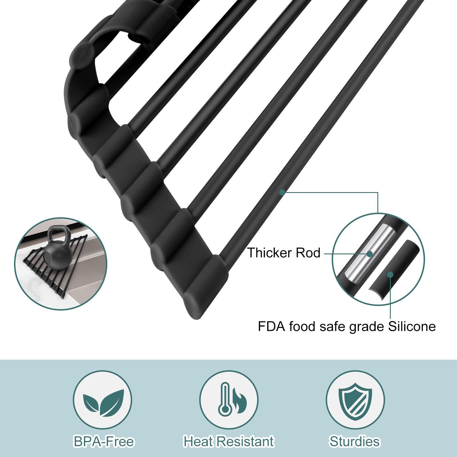 Rust-proof silicone wrap offers long-lasting, safe kitchen organization