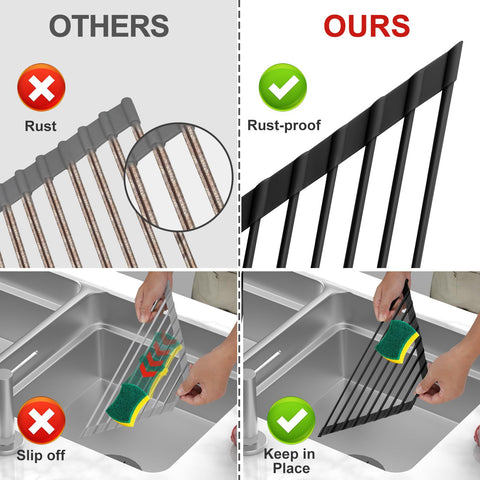Close-up of silicone-wrapped rack showing protective, durable surface for sink edges