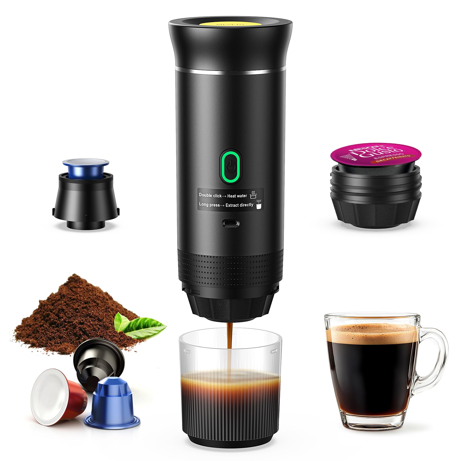 Meseto portable espresso machine front view for easy on-the-go brewing.