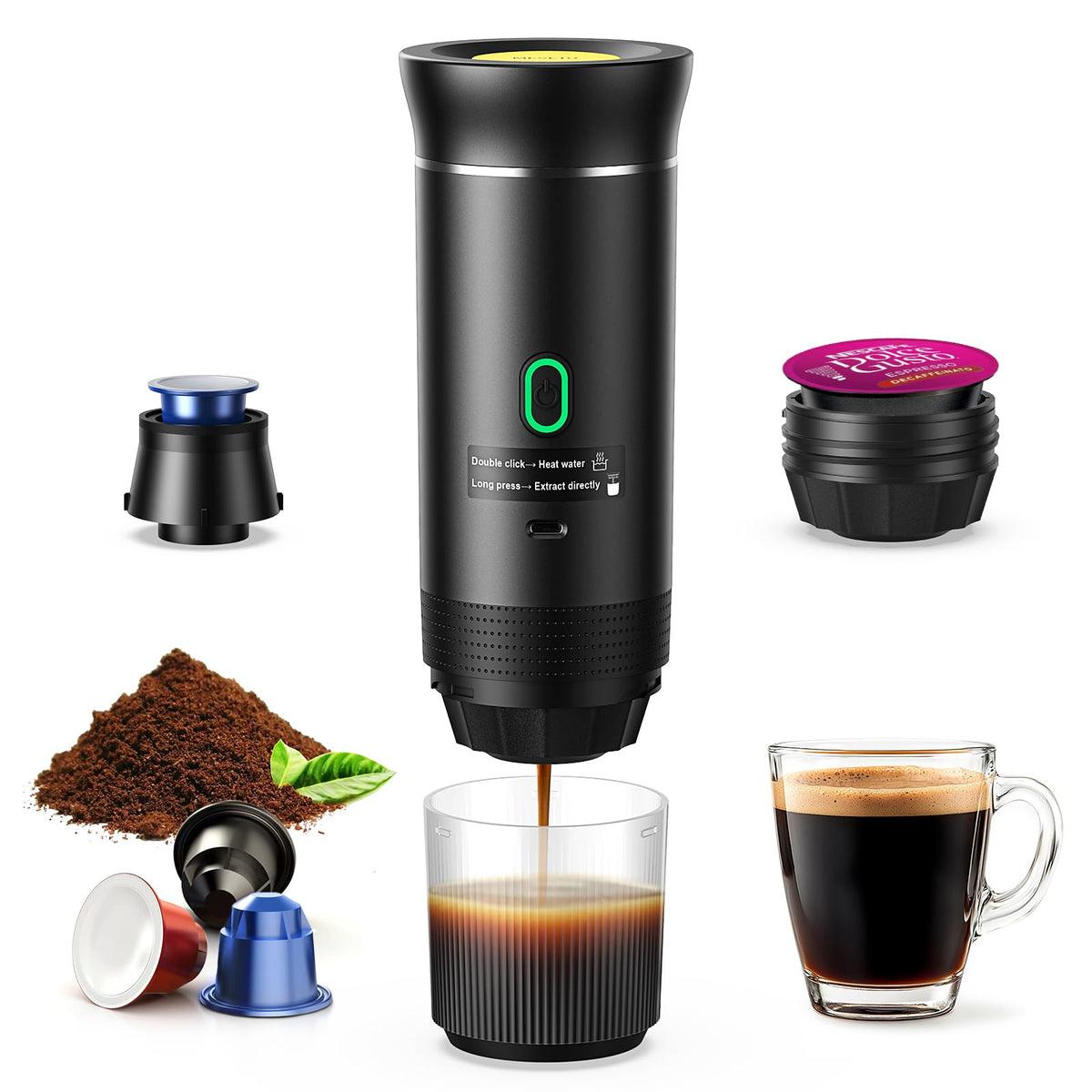 Meseto portable espresso machine front view for easy on-the-go brewing.