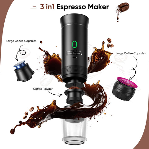 Meseto portable espresso machine side profile highlighting compact travel design.