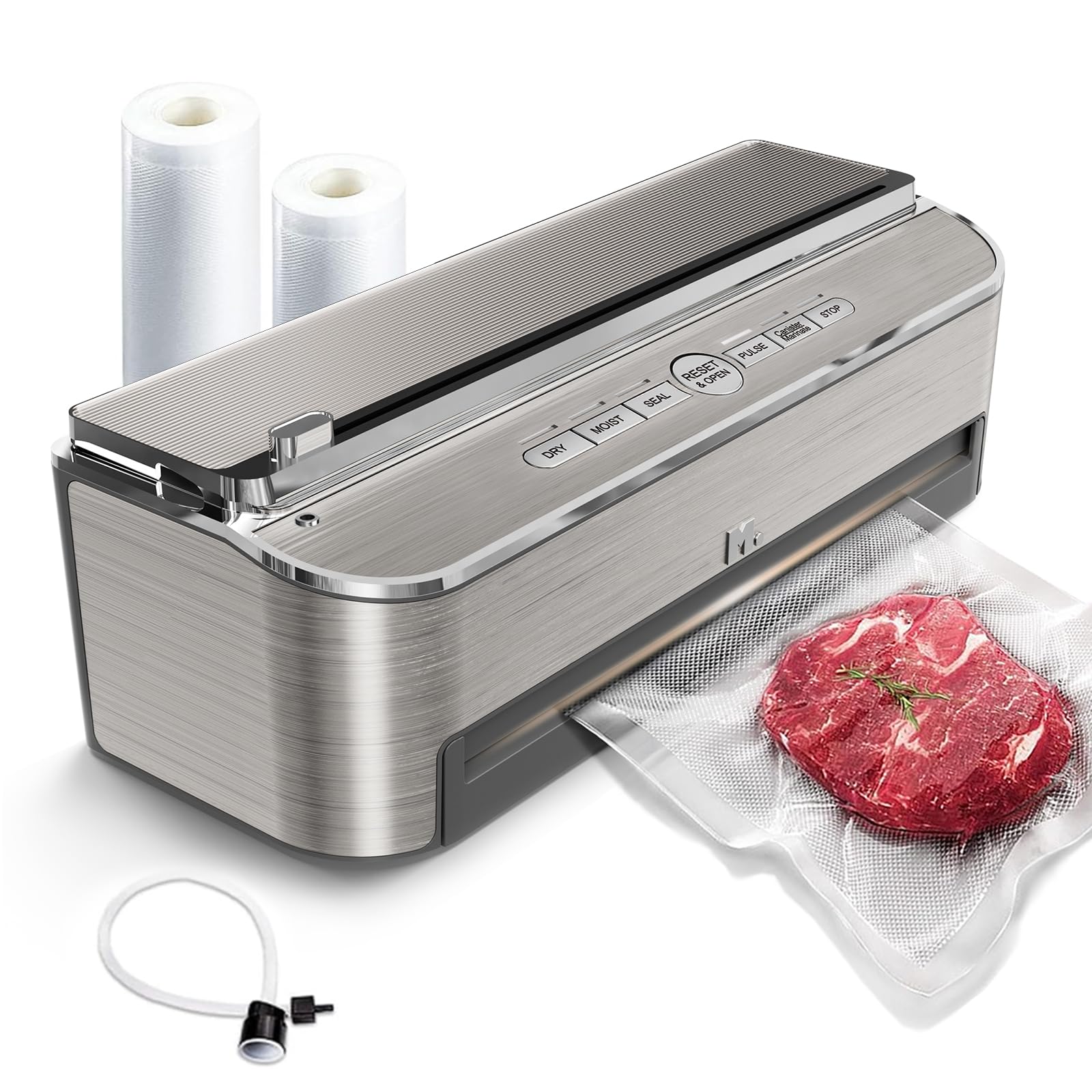Mesliese vacuum sealer front view highlighting compact countertop design for everyday use.