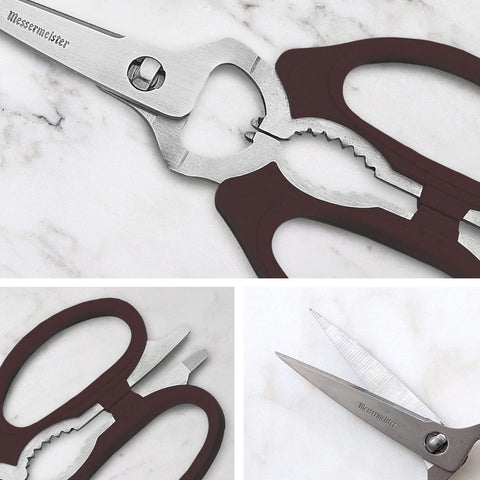 Messermeister bottle opener and bone-and-twig cutter extend versatility in prep tasks.