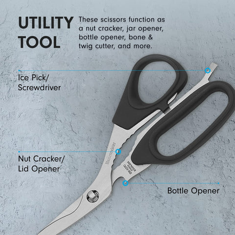 Messermeister bottle opener integrated into the shears for handy openings