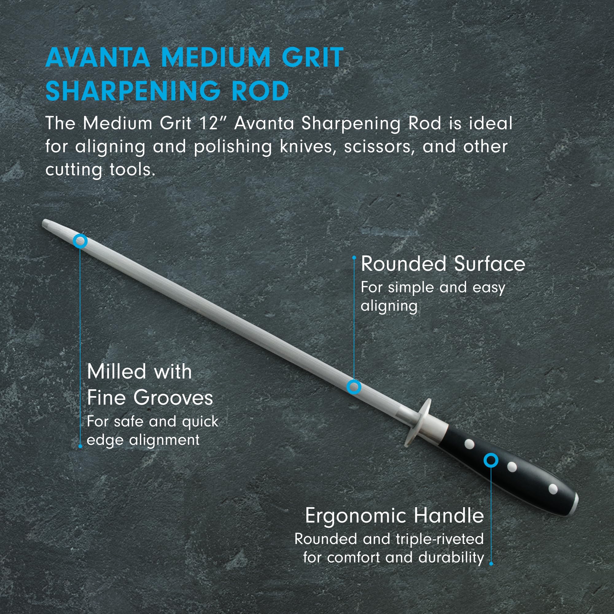 Messermeister ceramic-core rod with durable construction for polishing blades.