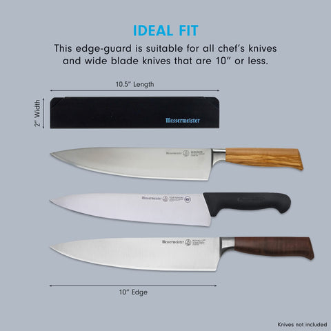Messermeister Edge-Guard on a chef knife for safe, organized kitchen storage.