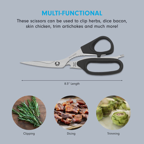 Messermeister shears featuring nut cracker for easy packaging