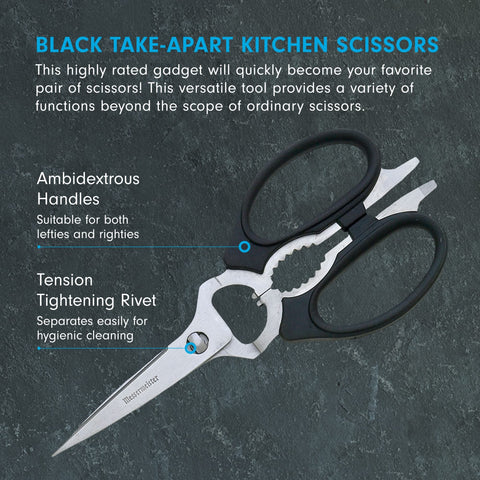 Screwdriver attachment on Messermeister scissors enabling quick on-the-spot tool access.