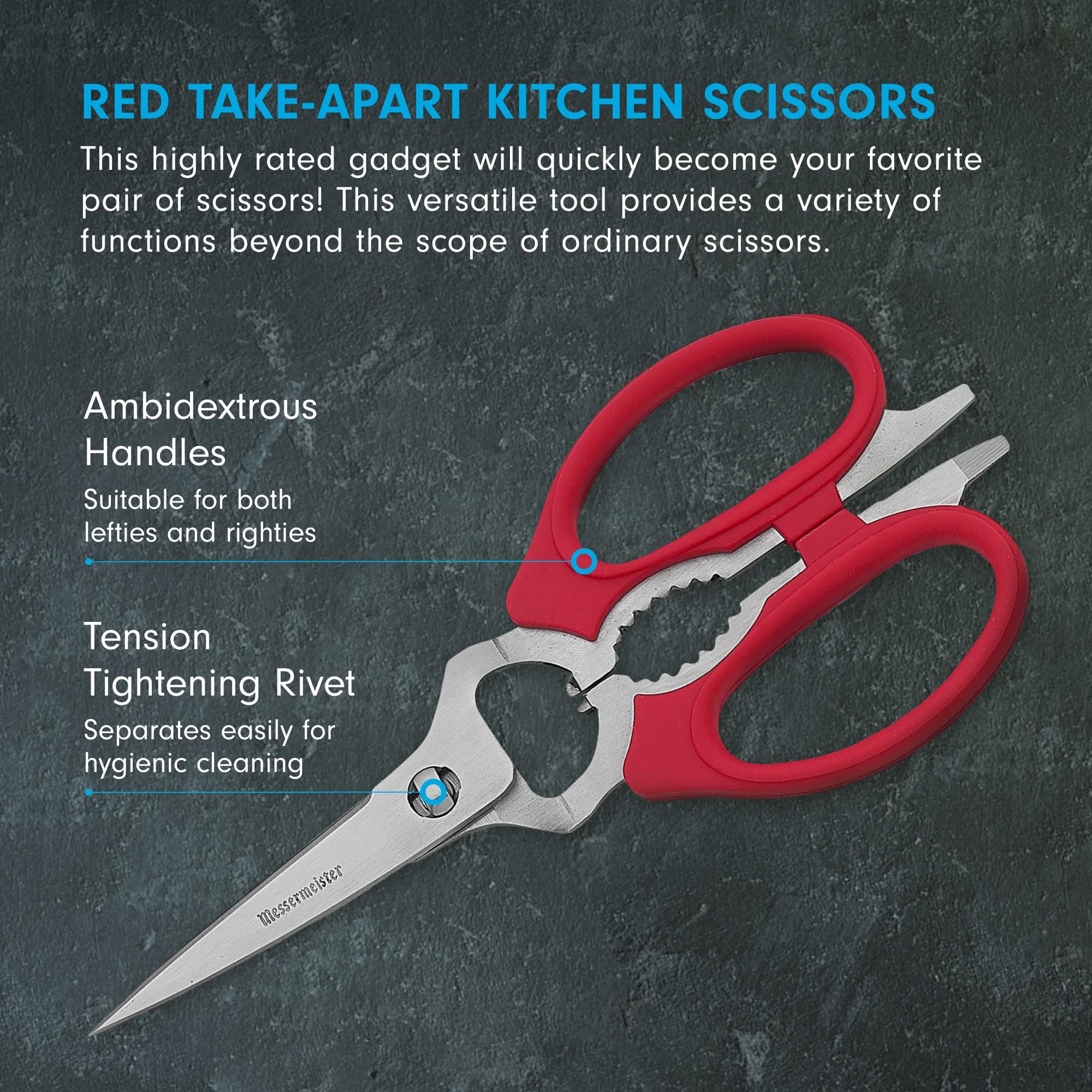 Messermeister Take-Apart Scissors with screwdriver feature for quick tweaks.