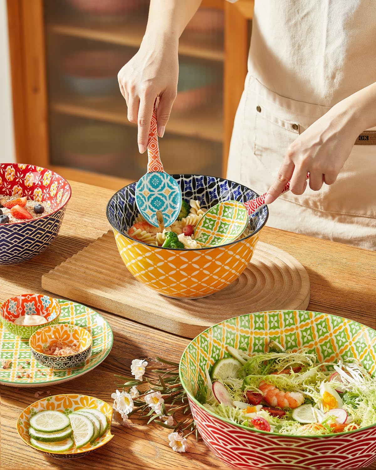 Metahom colorful geometric-patterned ceramic serve ware in table setting