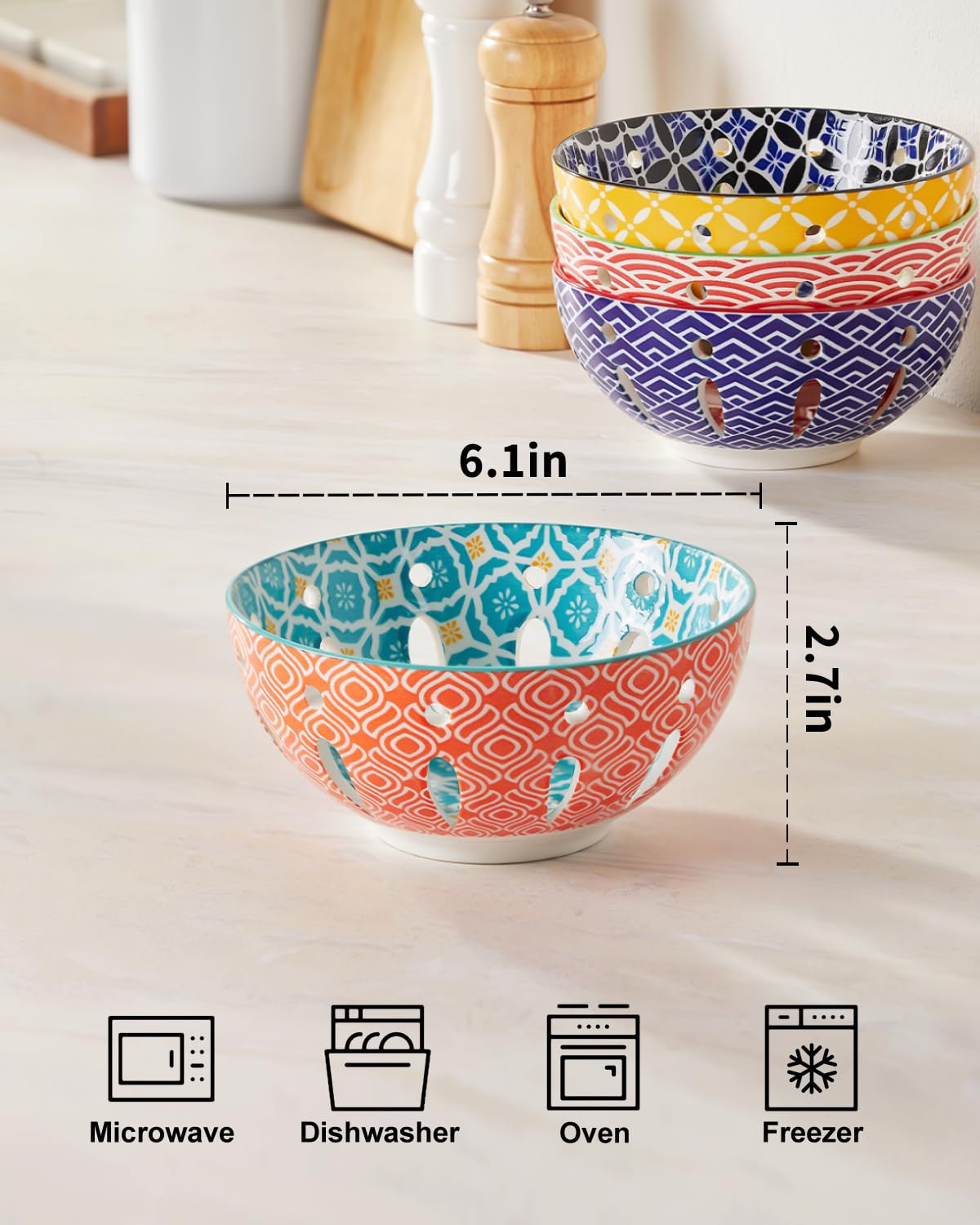 Metahom colorful geometric berry bowl adds cheerful color to fruit.