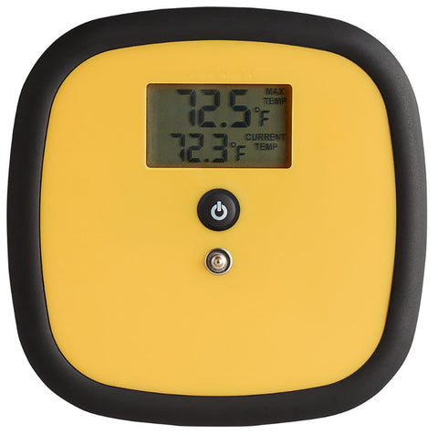 METAL MAGERY dishwasher thermometer plate in use inside a commercial dishwasher for accurate temperature monitoring.