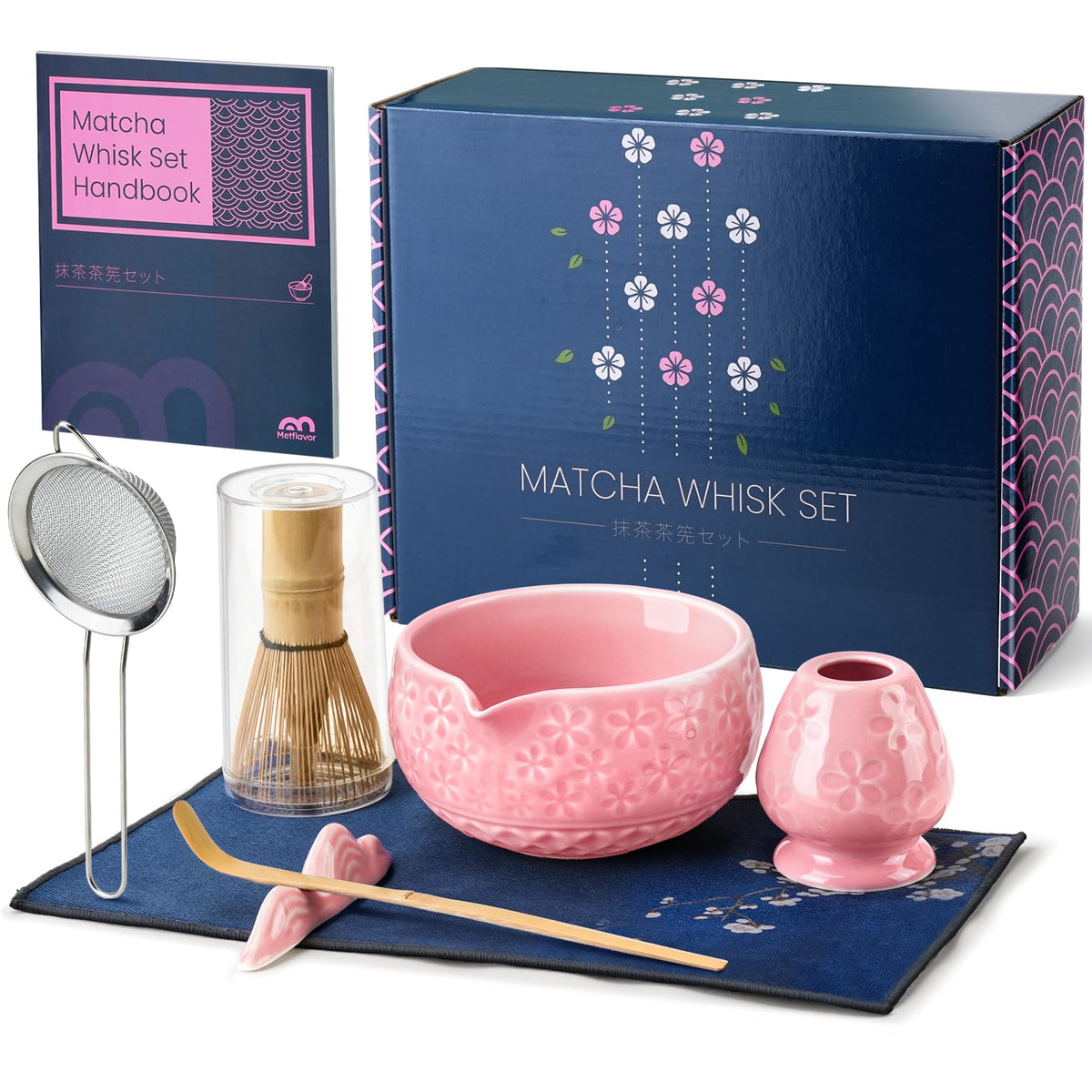 Metflavor 7Pcs matcha kit bamboo whisk ready for quick microfoam at home