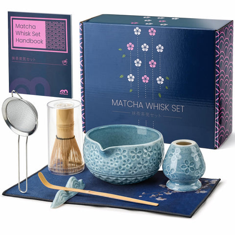 Metflavor 7Pcs Matcha Kit: bamboo whisk with spout and microfoam capability for café-quality foam