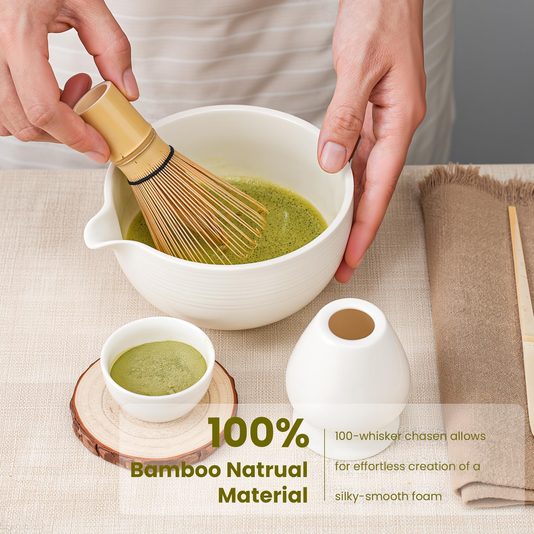 Metflavor ceramic matcha bowl with spout for traditional pour