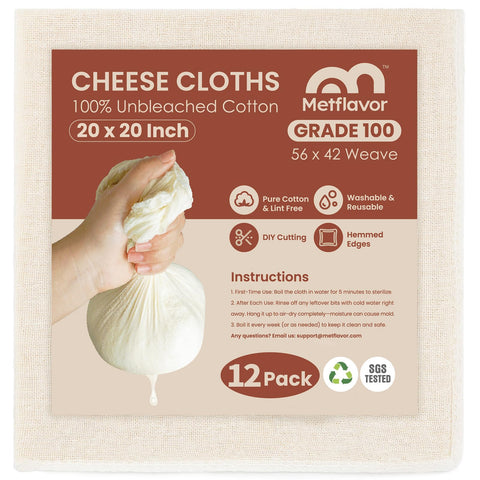 Metflavor cheesecloth 20x20 inch for precise straining and versatile cooking.