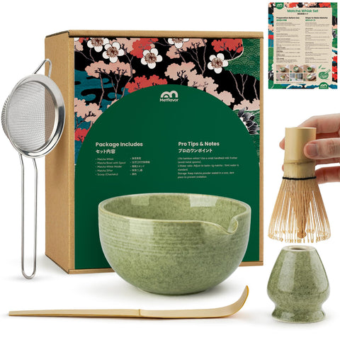 Metflavor Matcha Whisk Set bamboo whisk for silky microfoam quickly.