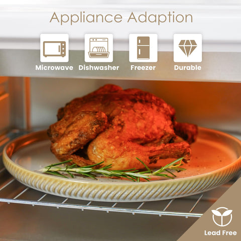 Metflavor Sculpted Dune dishware stack—space-saving, easy to store.