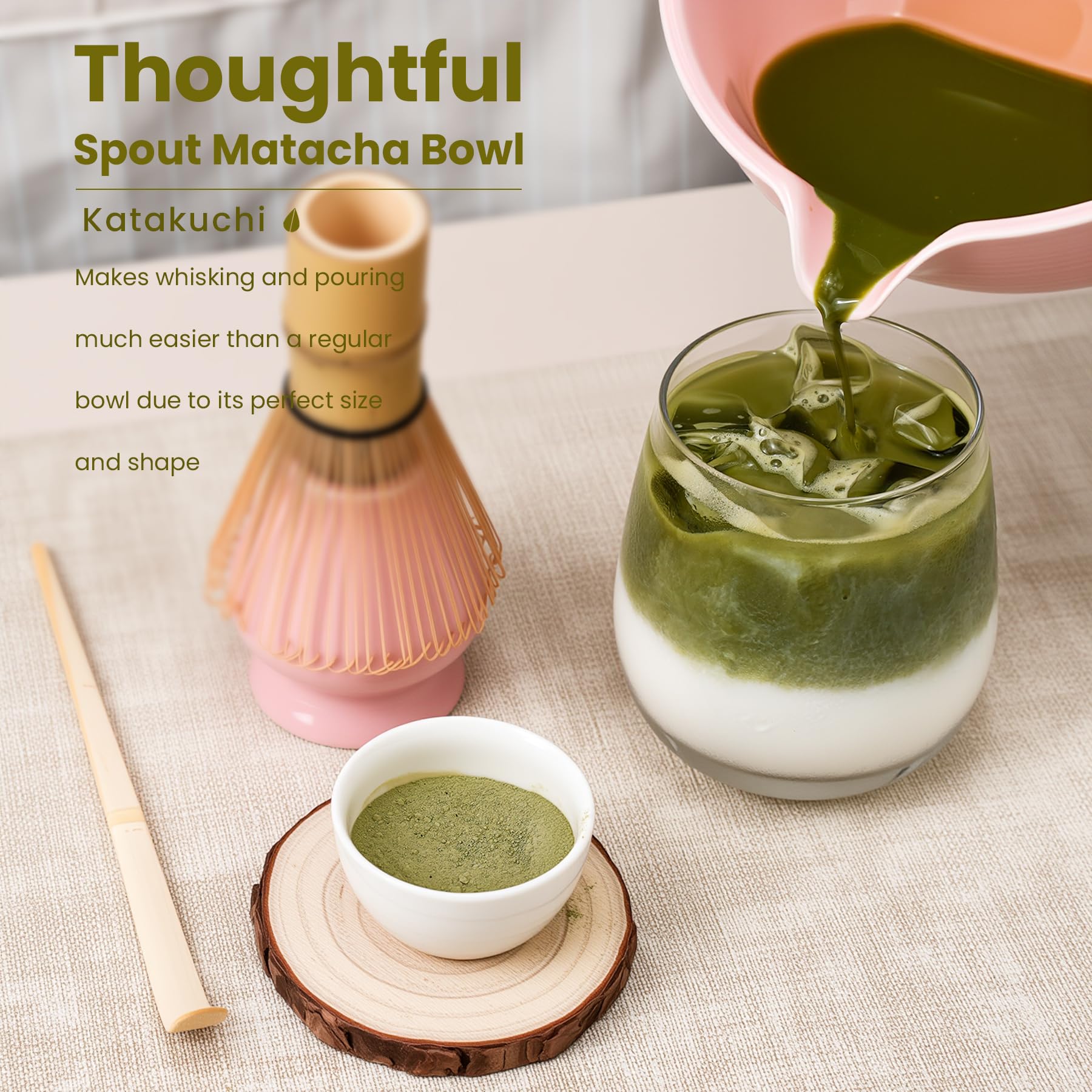Metflavor stainless steel strainer delivering smooth matcha