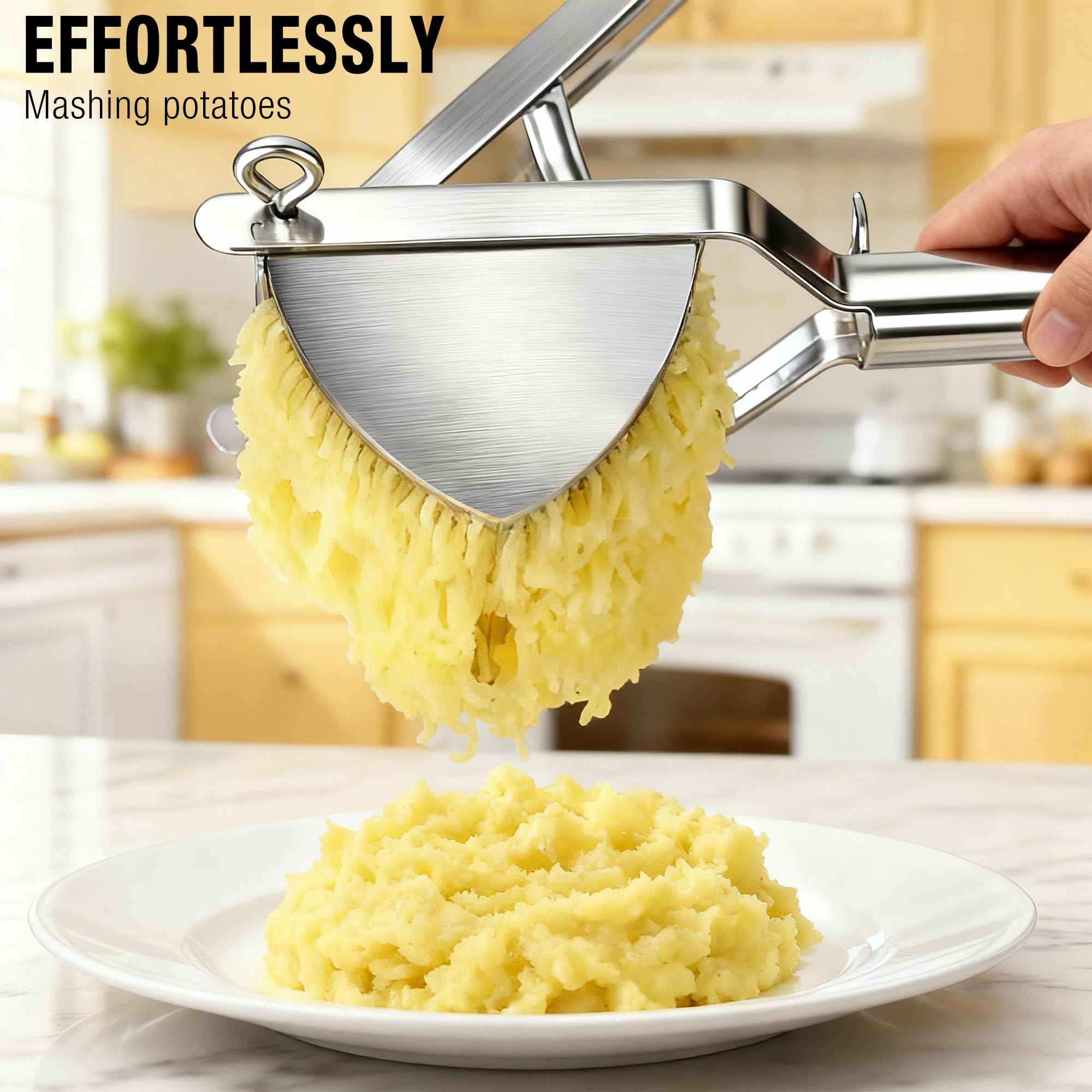 METLUCK ricer in stainless steel construction for durable, rust-resistant use.